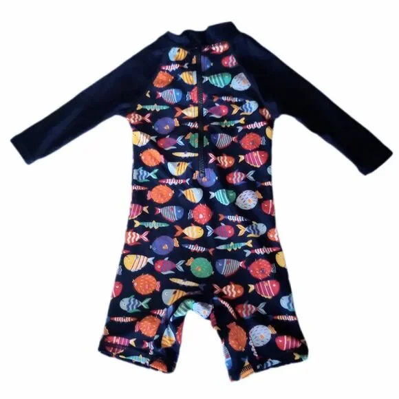 Navy Blue One Piece Surf Suit Swimwear sz 9-12M Boys - Picture 2 of 5